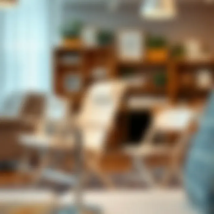 Customization options for white fold-up chairs displayed in a furniture store.