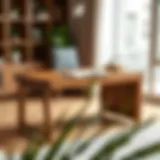 Stylish Wooden Desk Design Elegant wood finish of a compact desk