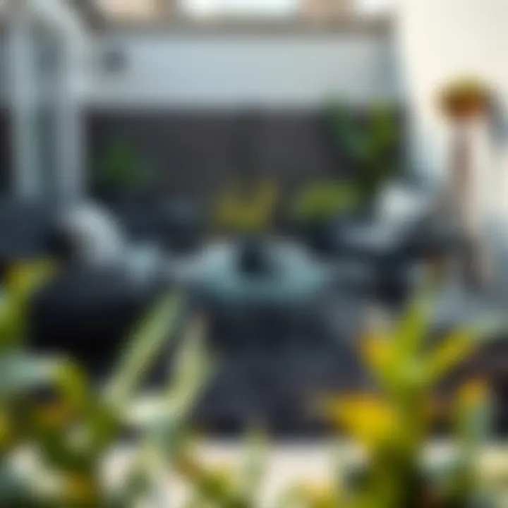 Stylish black rug complementing garden furniture