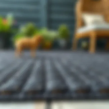 Close-up of a textured black outdoor rug