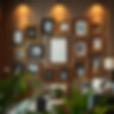 Elegant arrangement of brown photo frames on a stylish wall