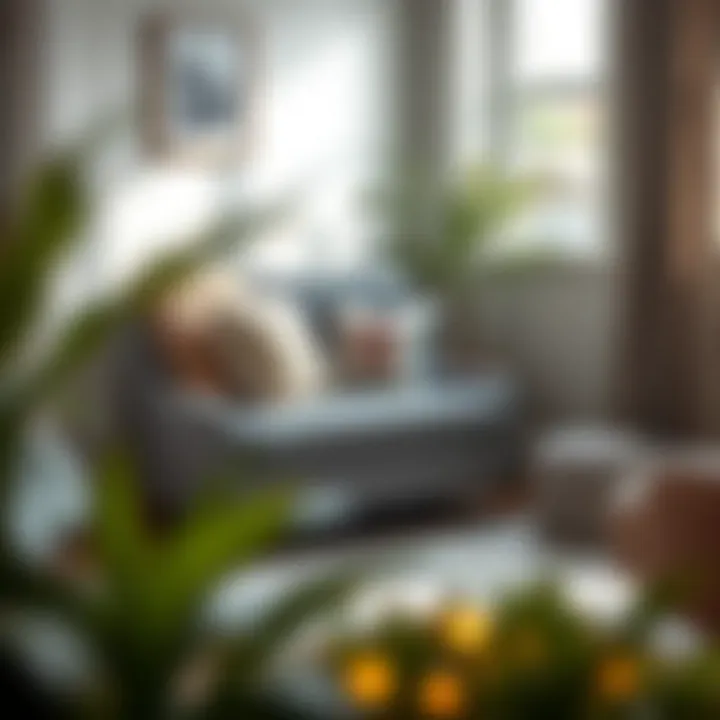 Cozy Corner with Gray Recliner Cozy corner featuring a small gray recliner with decorative pillows