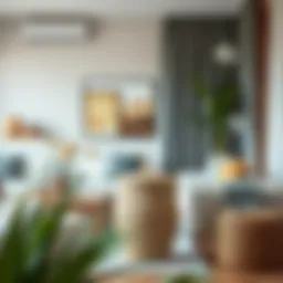 Elegant straw hamper with a lid in a modern living room setting