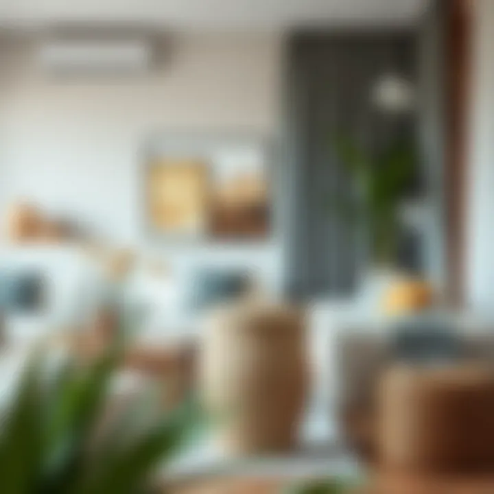 Elegant straw hamper with a lid in a modern living room setting