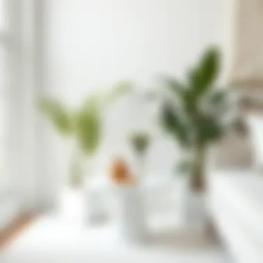 Chic white small table styled with decorative elements and plants