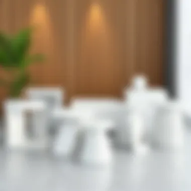 Stylish arrangement of white small tables showcasing various materials