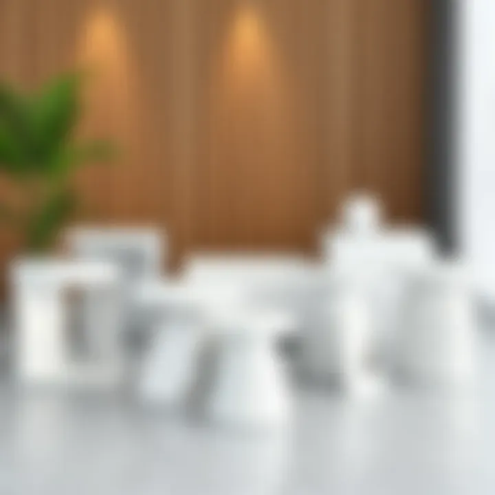 Stylish arrangement of white small tables showcasing various materials