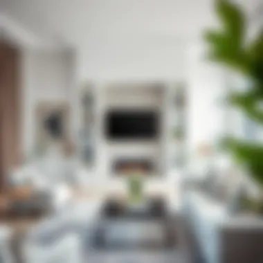 Stylish white bookcase integrated into a modern living room