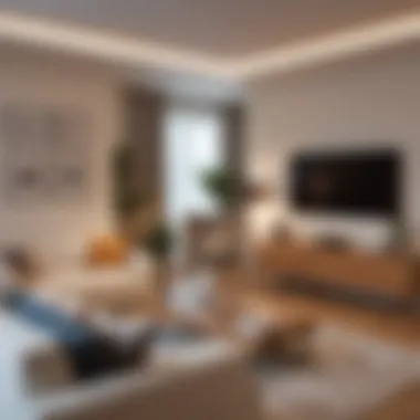 Remote-controlled lighting in a cozy living room