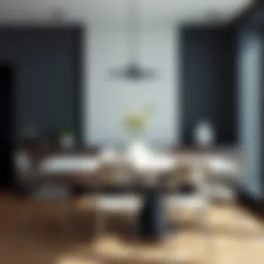 Contemporary dining space featuring stylish metal chairs