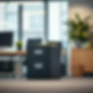 Narrow File Box in a Professional Environment Narrow file box in a modern office setting