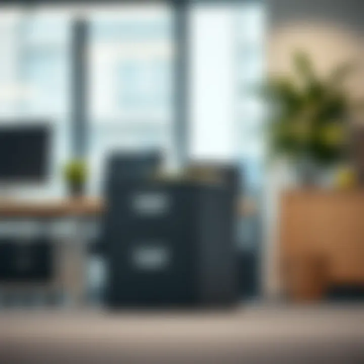 Narrow File Box in a Professional Environment Narrow file box in a modern office setting