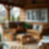 Elegant wooden porch furniture set showcasing natural grains