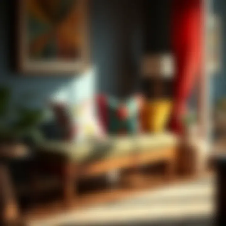 Vibrant cushions on a bench, contributing to a stylish room decor