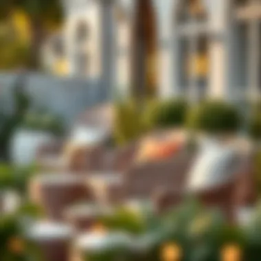 Elegant wicker stacking patio club chairs arranged in a stylish outdoor setting