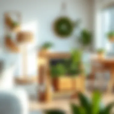 Stylish Wood Accent Stylish wooden plant rack in a contemporary living space